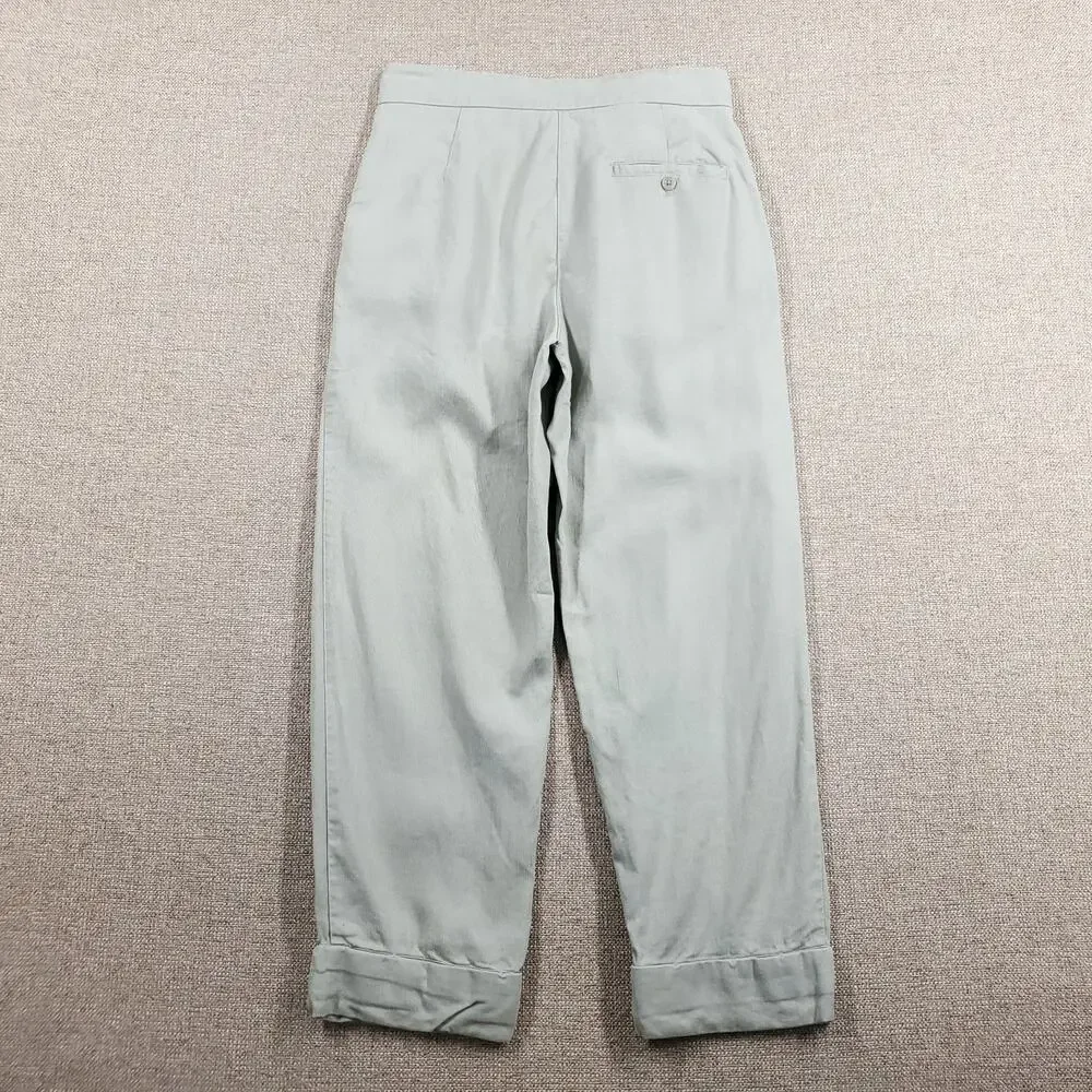Aritzia Wilfred Allant Pleated Crop Pants Women 0 Mint Linen Blend Cuffed Boho